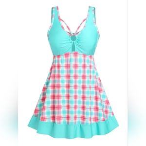 O-ring plaid tankini swimsuit set
